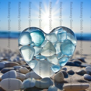 Hart van het Glas van het Zee op het Spatie Briefkaart | Strandspullen | Strandswag | Zeeglaskunst - voor Valentijnsdag, verloving, bruiloft, direct downloaden
