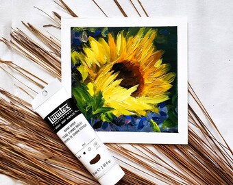 6x6 Sunflower Painting, Acrylic Painting on Canvas Paper, Summer Flower Painting