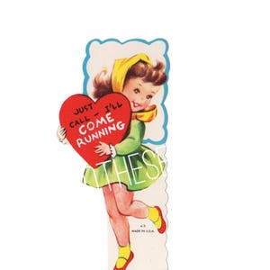 Vintage Valentines Day Card Cute Girl Talking on the Telephone