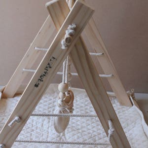 Handmade Baby Play Gym Wooden mobile Cotton and Rope. Tummy time image 5