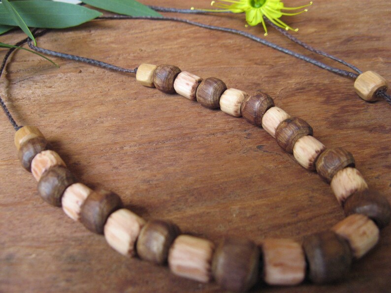 Rare and Beautiful All Handcrafted Australian Native Wood Beaded Necklace Tea Tree /& Golden Penda Beads on Adjustable Necklace