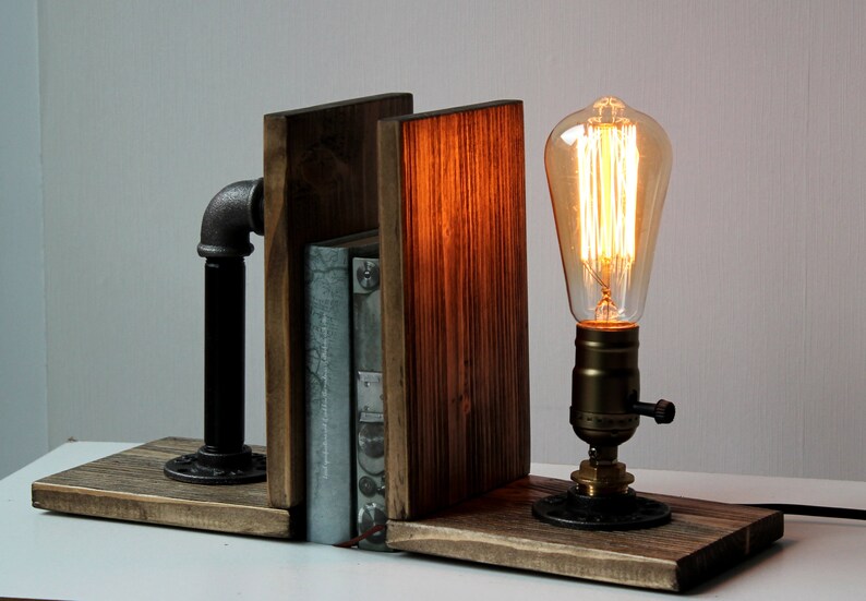 Bookend Bedside Lamploft Lamp Table Lamp Steampunk Light Etsy