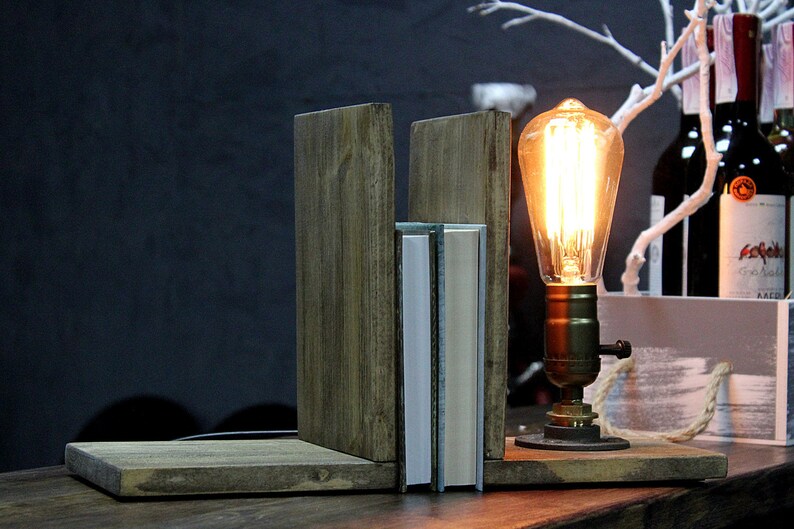 Bookend Bedside Lamploft Lamp Table Lamp Steampunk Light Etsy