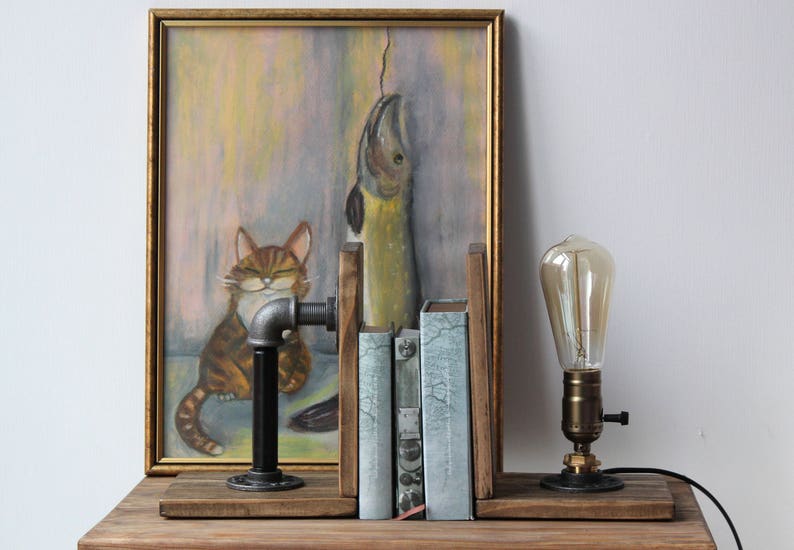 Bookend Bedside Lamploft Lamp Table Lamp Steampunk Light Etsy