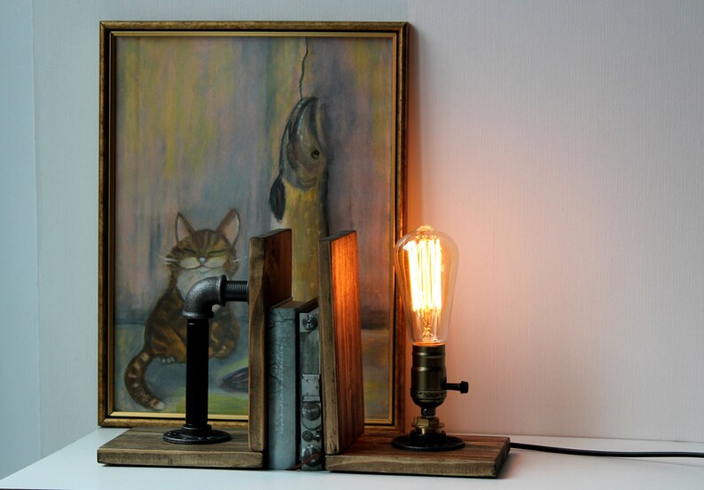 Bookend Bedside Lamploft Lamp Table Lamp Steampunk Light Etsy