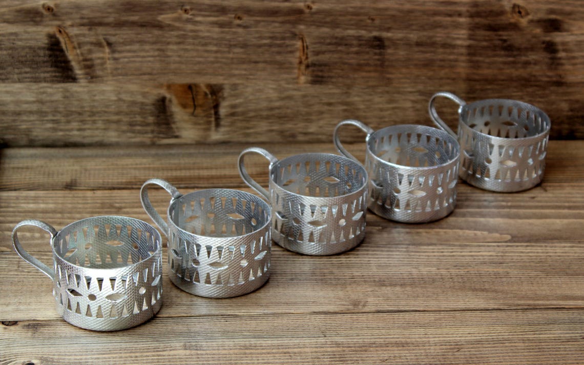 Set of 5 Metal Glass Holderssoviet Glass Holdersvintage Cup Etsy