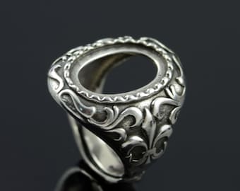 Antique Sterling Silver Ring Base, Adjustable 13x17mm