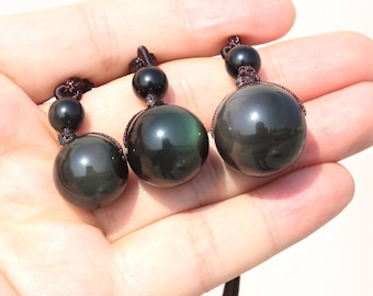 Natural Rainbow Obsidian Pendant – Double Eyes Crystal Necklace