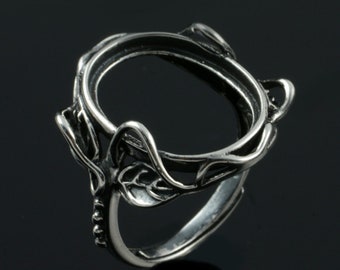 Antique Sterling Silver Ring Base, 13x17mm Adjustable Band
