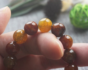 Bracelet Perles Agate Craquelée Facettée Bleu Clair - Fait Main, Taille Sur Mesure, Neuf