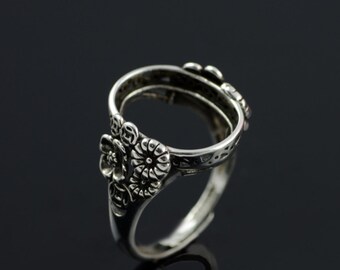 Adjustable Antique Sterling Silver Ring Base: 12x15mm Blank