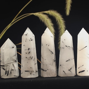 Natural Black Rutilated Quartz Tower Point/Black Tourmaline Crystal Tower/Black Rutilated Quartz Quartz Wand/Obelisk/Healing Crystal