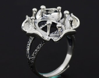 Adjustable Sterling Silver Ring Base, 9x13mm Antique Setting