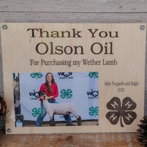Livestock Auction Thankyou Plaque, Show Cattle, Blue Ribbon Auction Award