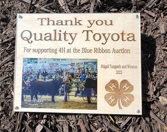 Livestock Auction Thankyou Plaque, Show Cattle, Blue Ribbon Auction Award