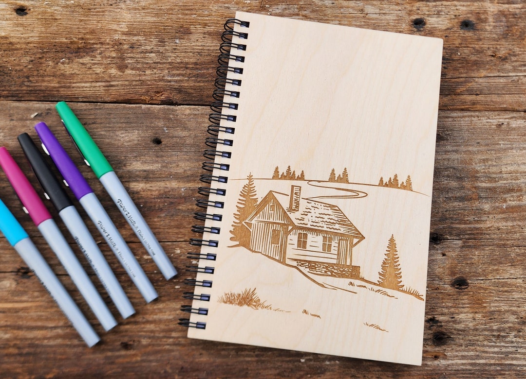 Laser Engraved Cabin Journal, Birch Wood Notebook, Personalized Travel ...