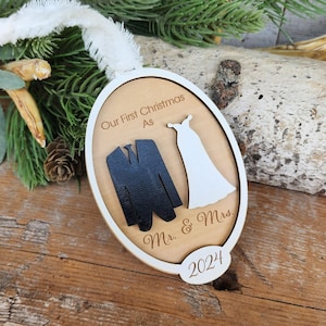 Wedding Ornament, First Christmas Married, Just Married Ornament, Mr and Mrs Ornament, Bride and Groom Ornament, Personalized Wedding Gift