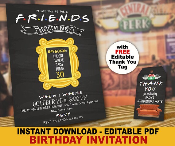 Friends Tv Show Birthday Invitation // EDITABLE PDF Instant | Etsy
