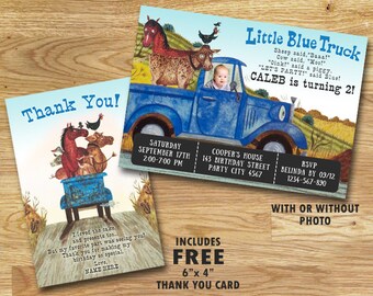 Little Blue Truck Birthday Invitation // Photo Invitation // With FREE Thank You Card