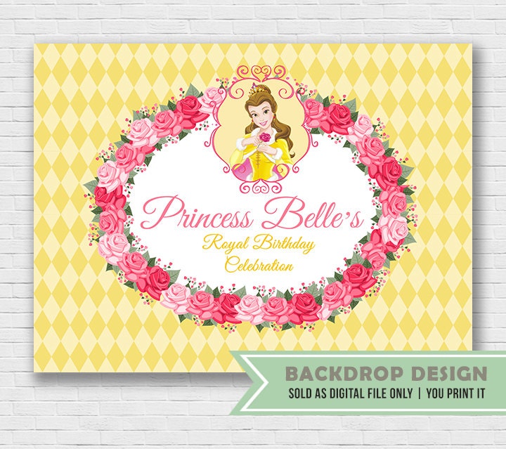 Princess Belle Birthday Party Banner Backdrop // DIGITAL FILE | Etsy
