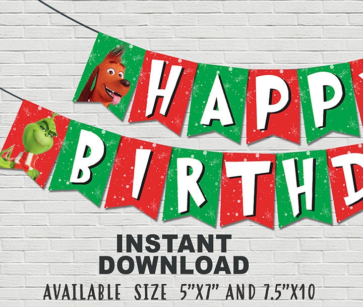 Grinch Birthday Banner Decoration // Instant Download // | Etsy