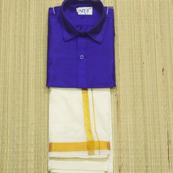 Traditional South Indian boys ethnics dhoti and half shirt with short Sleeve/ Festival wear for boys/ Boys dress for Pongal / Sankranthi