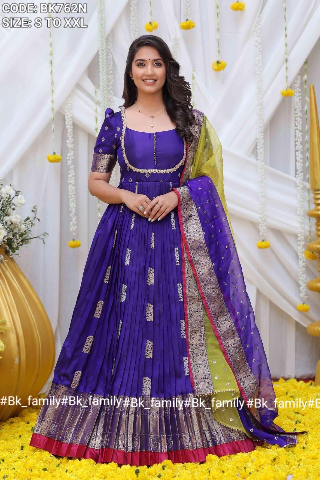 Traditional Indian Anarkali Long Gown/ Royal Blue Kanchi Pattu Border Gown  / Traditiobal Anarkali Gown / Indian Wedding/ Ugadi - Etsy UK