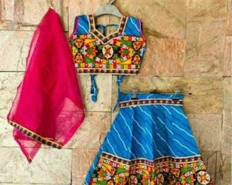 Rajasthani Indian traditional dress for girls/Gujrathi dress/ Girls kutch work Lehenga/ Ghaghra choli/ Lehenga for kids / Garba