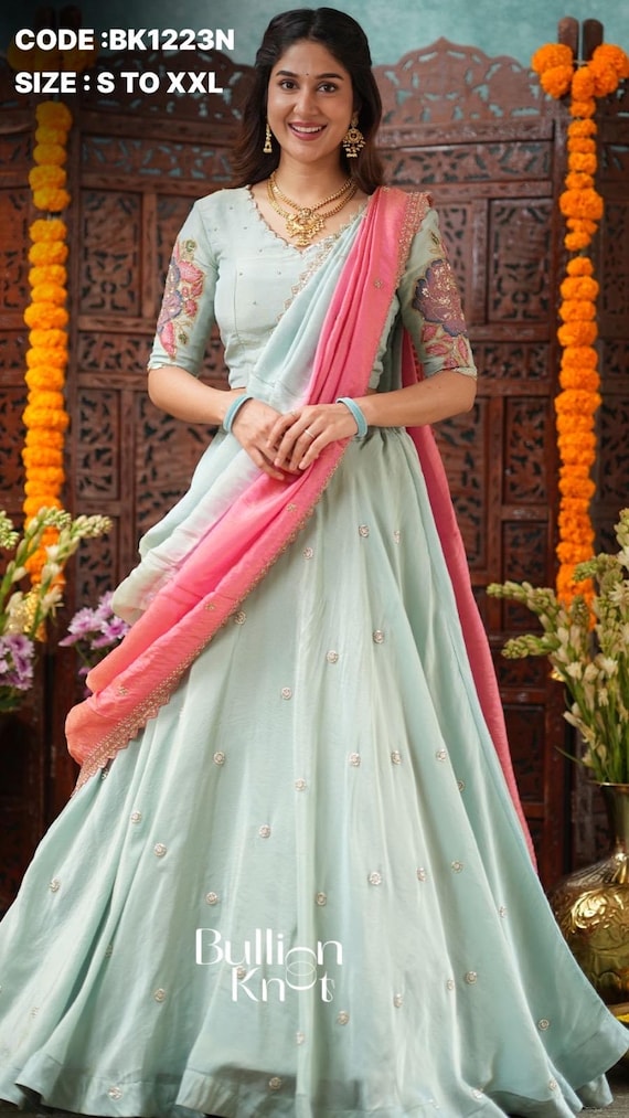 Indian traditional half Saree lehenga set / Indian wedding outfit for festival occasion / Haldi and Mehendi Indian wear / Ugadi / Tamil new