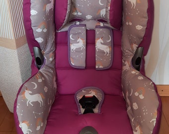 Ersatzbezug für Maxi Cosi Priori XP u. Priorifix, Einhorn Autositzbezug, Kindersitzbezug aus Baumwolle, erika flieder