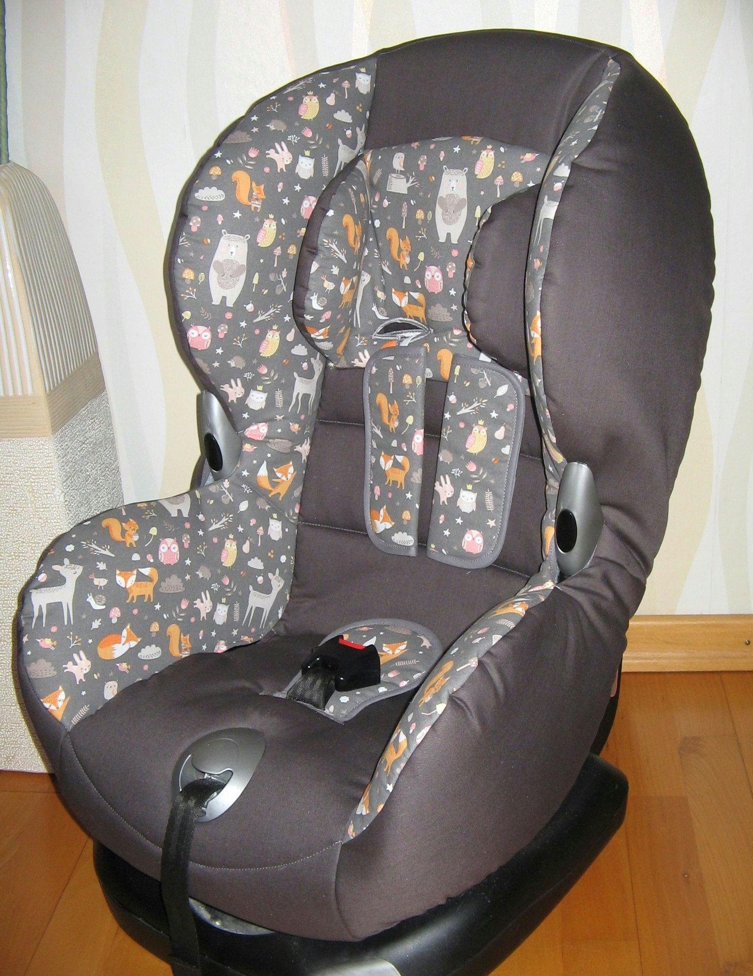 Replacement cover for Maxi Cosi Priori XP, SPS, Römer King Plus, TS Plus, Duo Plus, Quickfix, forest animals grey, car seat cover made of cotton