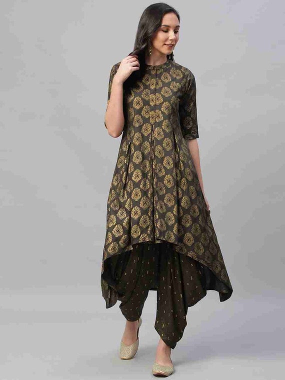 A-Line Pattern Kurti With Print & Buttons - Arhams Online Fashion Store