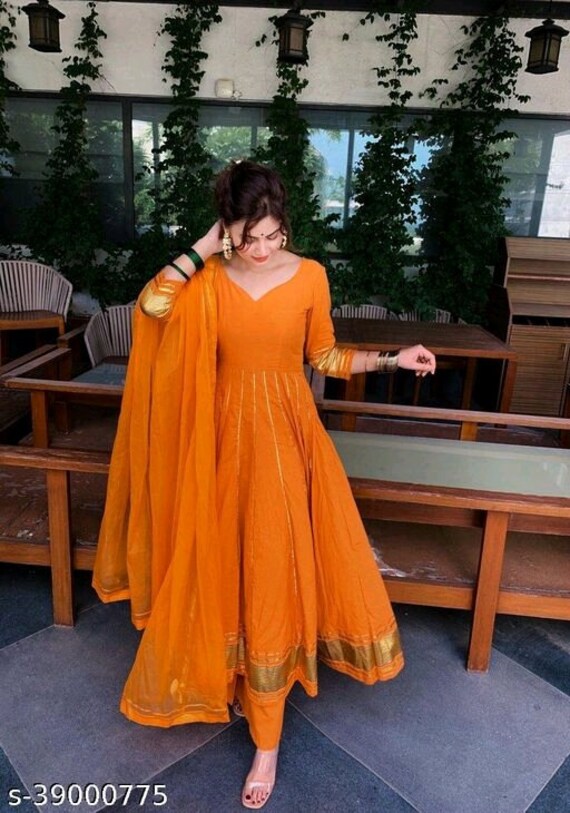 orange anarkali kurti