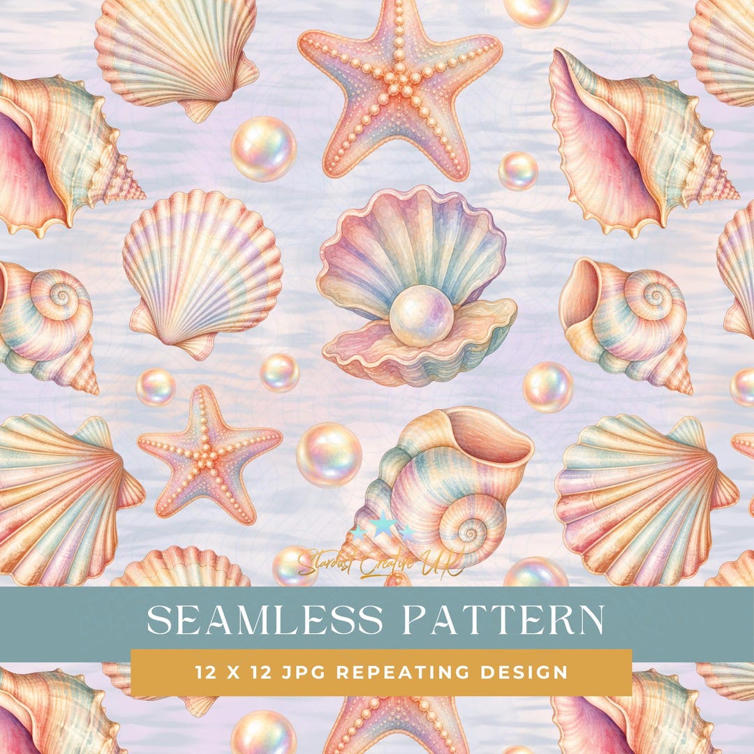 Pastel Seashell Seamless Pattern, Watercolor Ocean Digital Paper ...