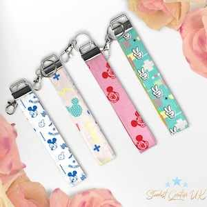 Mickey Mouse key fob wristlets, keyring loop, Disney, skater, mouse ear themed wrist key chain, Mickey hands, personalize, custom key ring