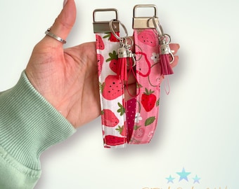 Strawberry key chain, Berries wristlet keyring, Strawberries Print wrist key fob, Personalise wristlet keychain, Festival necessity keyring