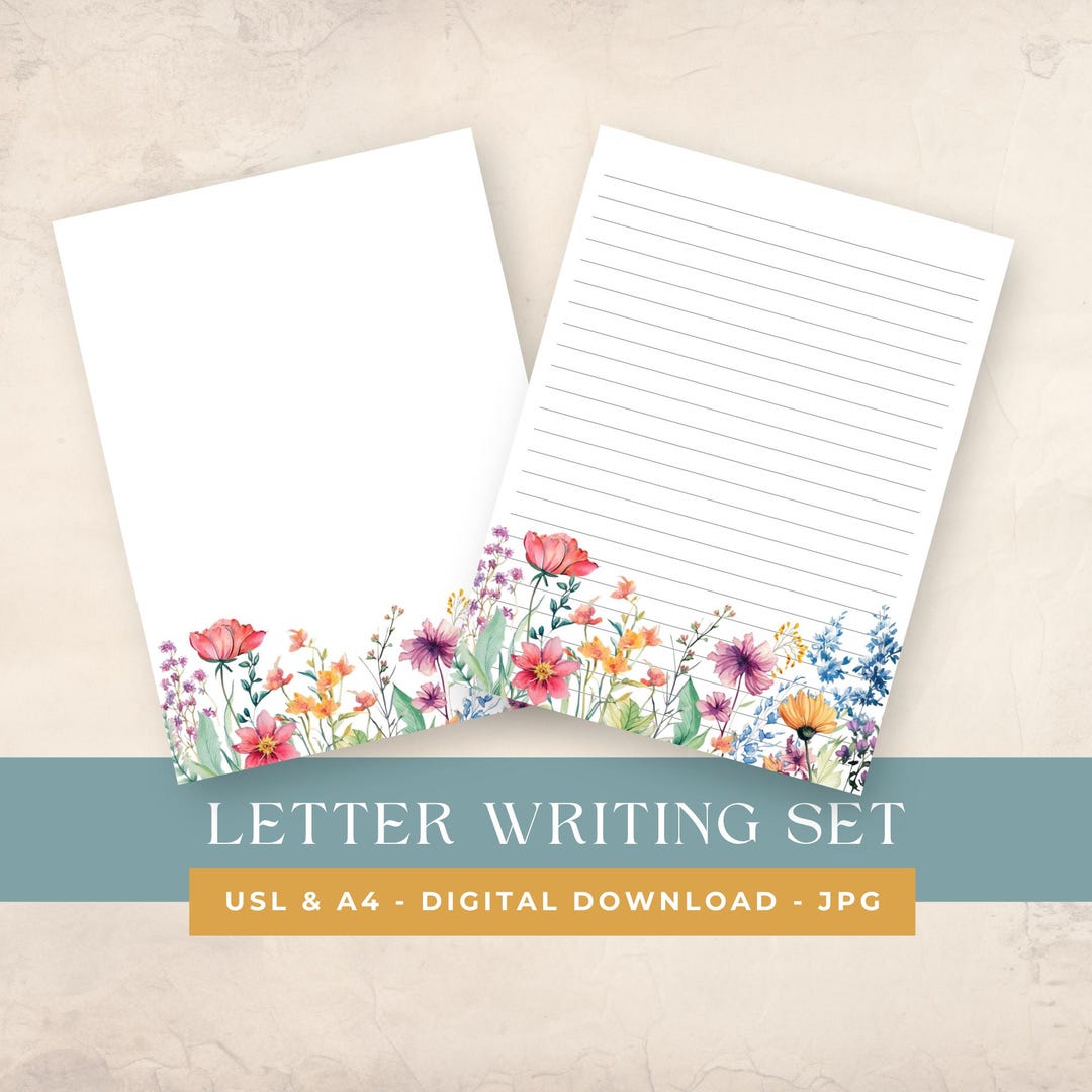 Corresponding Sheets Boho Penpal Printable Papers, A4 & US Letter Digital Pages, Lined and ...