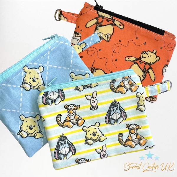 Winnie The Pooh zip money pouch, Small Disney card holder, orange Pooh Bear cash holder keyring, Winnie-the-Pooh coin purse, Add any name