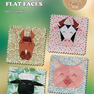 4 Farm Animal Faces PDF Quilt Block Patterns Tutorials: Pig, Horse, Cow, Sheep; Baby quilt block, Baby Shower, Easy pattern