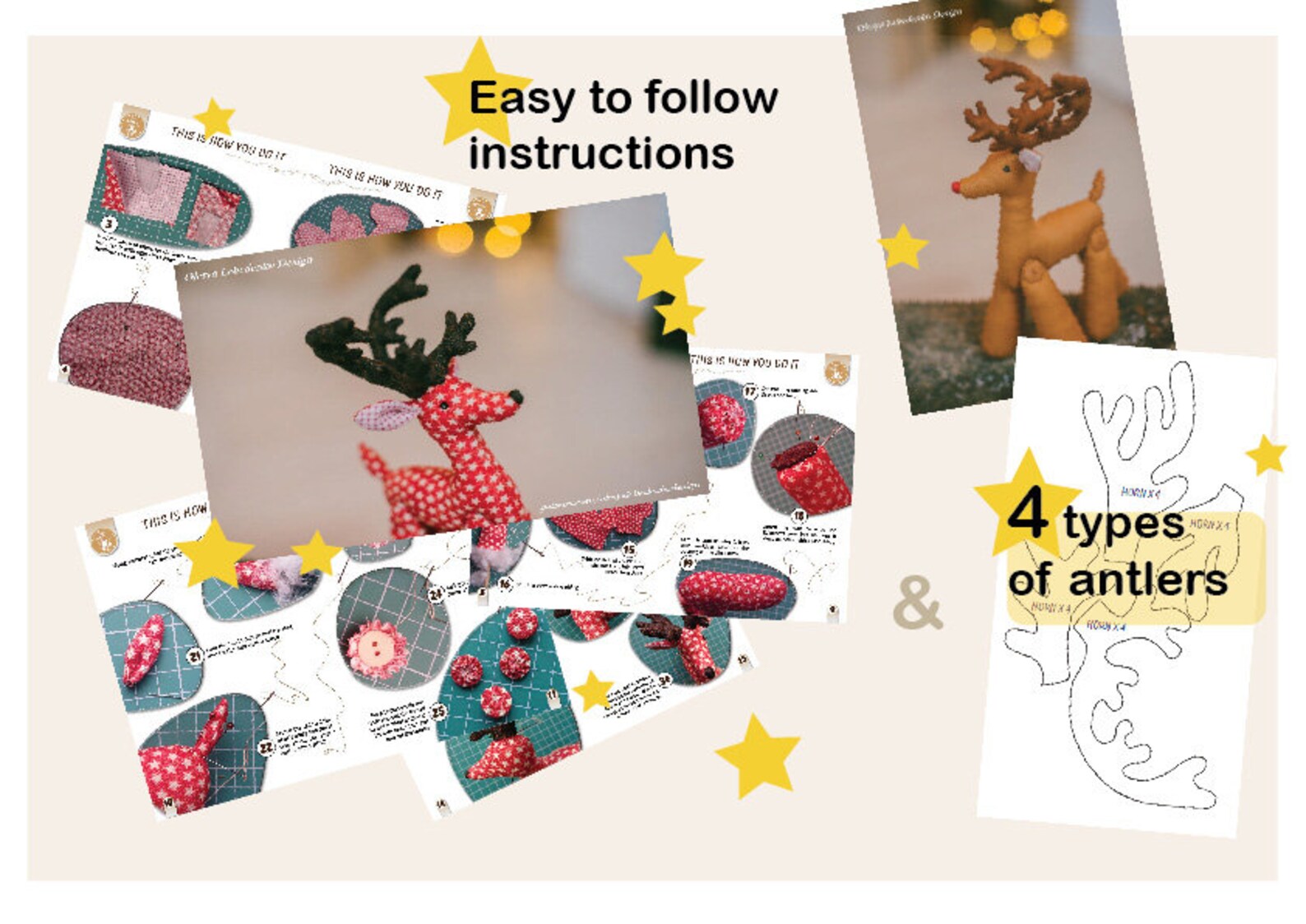Reindeer Sewing Pattern Stuffed Deer PDF Sewing Tutorial | Etsy