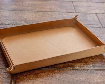 Bandeja de valet de cuero italiano hecha a mano: organizador de escritorio personalizado