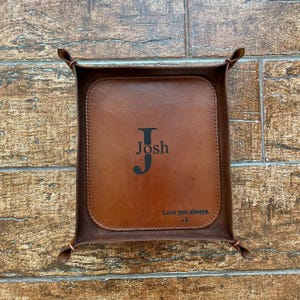 Handmade Italian leather valet tray, custom tray, personalized office gift, home decor, graduation, anniversary, wedding gift