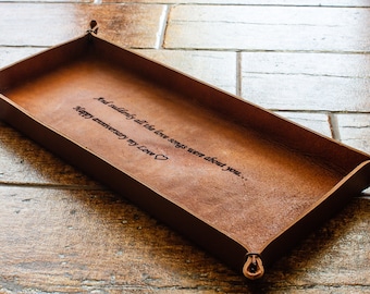 Handmade leather valet tray, personalized office gift, home  apartment decor, anniversary, graduation, gift, catch all valet tray