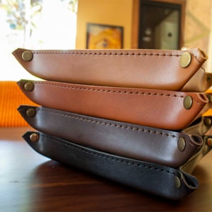 Travel valet catchall tray, leather vegan, home office organizer, apartment decor, personalized graduation gift, custom anniversary present