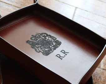 Custom-made catchall leather tray, sundries storage, personalised business and home office gift, apartment decor, best gift for her him