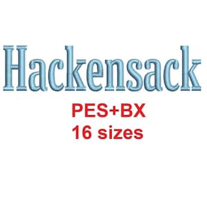 Formatos de fonte de bordado em bloco Hackensack™ PES+BX 16 tamanhos Alfabeto francês e inglês com licença comercial (RLA)