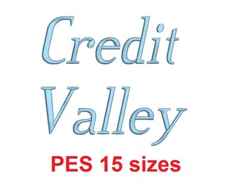 Credit Valley Italic™ embroidery font PES 15 Sizes 0.25 (1/4), 0.5 (1/2), 1, 1.5, 2, 2.5, 3, 3.5, 4, 4.5, 5, 5.5, 6, 6.5, and 7" (RLA)
