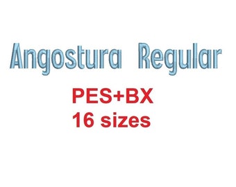 Angostura Regular™ block embroidery font formats PES+BX 16 sizes French and English alphabet with commercial license (RLA)