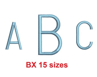 Narrow Block Monogram embroidery BX font Satin Stitches 15 Sizes 0.25 (1/4) up to 7 inches