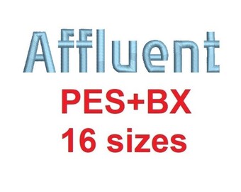 Affluent™ block embroidery font formats PES+BX 16 sizes French and English alphabet with commercial license (RLA)